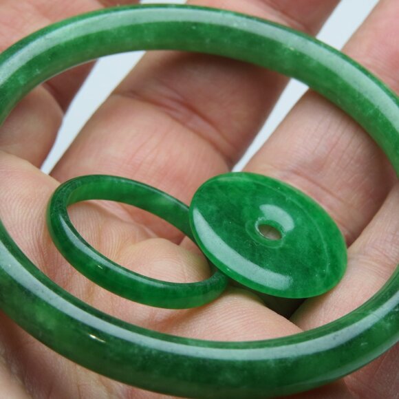 "Natural Jade bangle + REE Jade Ring & Jade Donut 55mm " - Picture 2 of 3